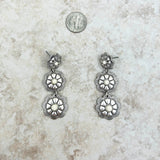 ER221115-05-WHITE     3 Silver white stone center flower concho dangle Earring