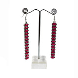 ER221115-06-PINK    Silver long bar with pink stone earring