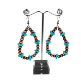 ER221215-01-BLUE-COPPER    Copper Navajo pearl with blue roundel turquoise stone teardrop earring