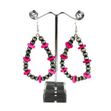ER221215-01-PINK-SILVER    Silver Navajo pearl with pink roundel stone teardrop earring