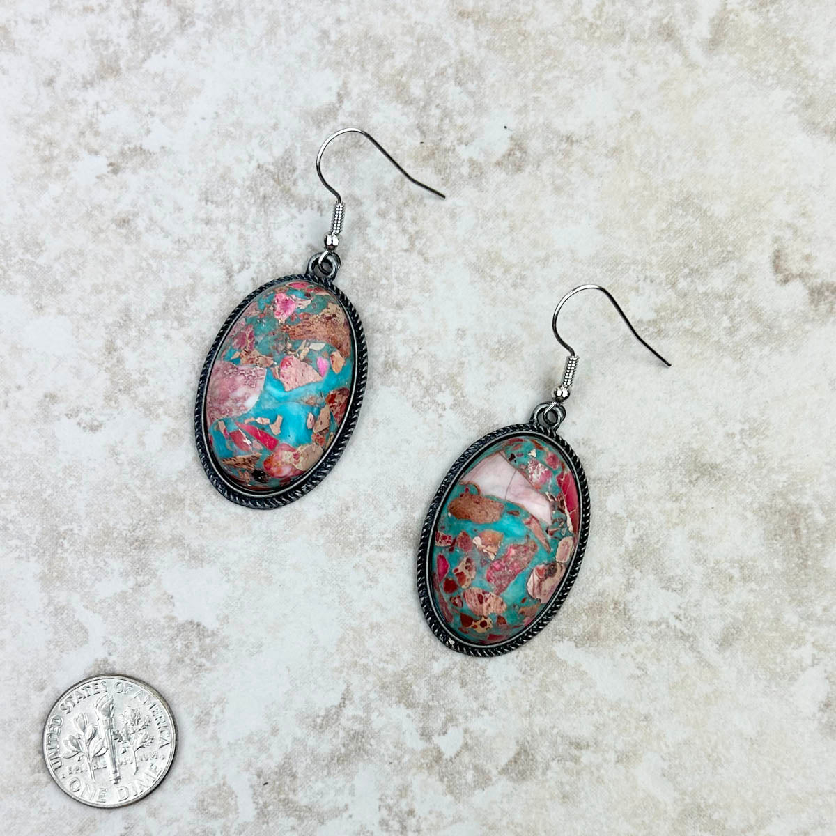 ER230530-02-A	Oyster copper turquoise oval Earrings
