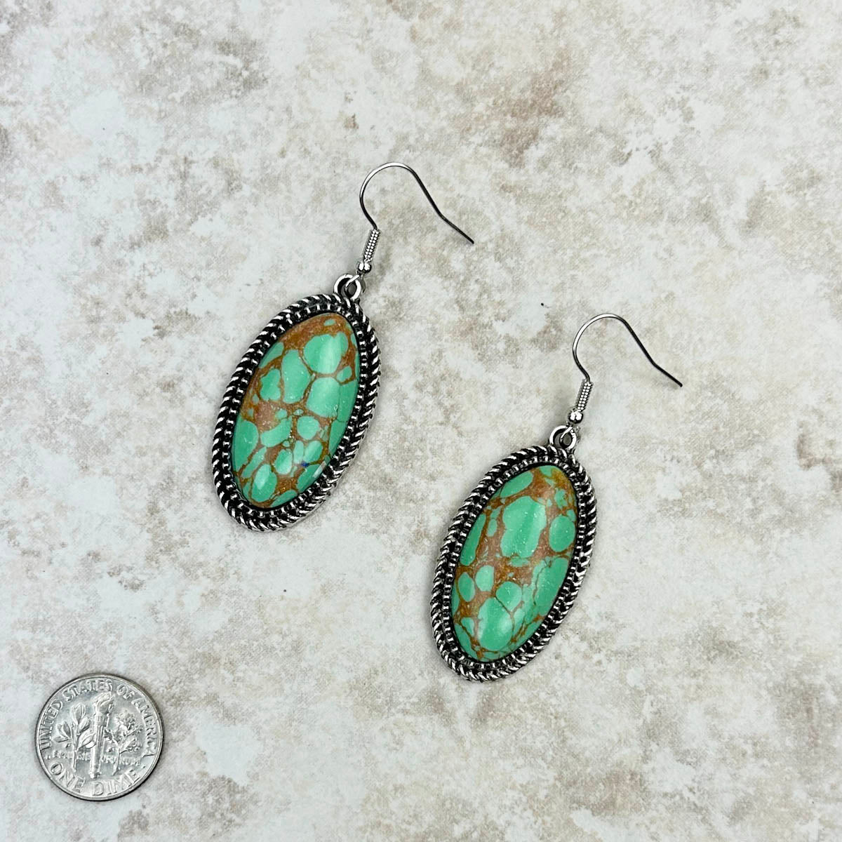 ER230530-04-GREEN	           Silver with green stone oval Earrings