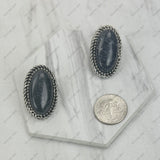 ER230530-05-LIGHT PINK                Silver metal with light pink turquoise stone oval Earrings