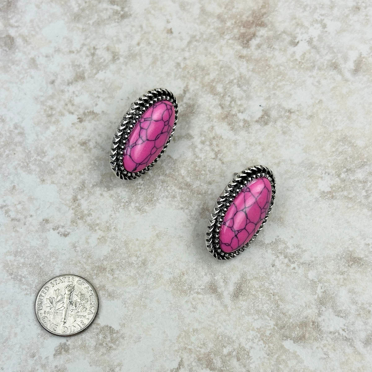 ER230530-05-PINK	Silver with hot pink stone oval post Earrings