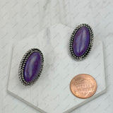 ER230530-05-PURPLE	                      Silver with purple stone oval post Earrings