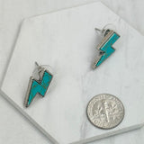 ER230910-01-BLUE                           Silver with blue turquoise stone lightning bolt Earring