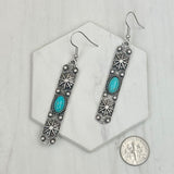 ER230910-02-BLUE                     Silver metal with blue turquoise stone long bar Earrings
