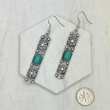 ER230910-02-BLUE                     Silver metal with blue turquoise stone long bar Earrings