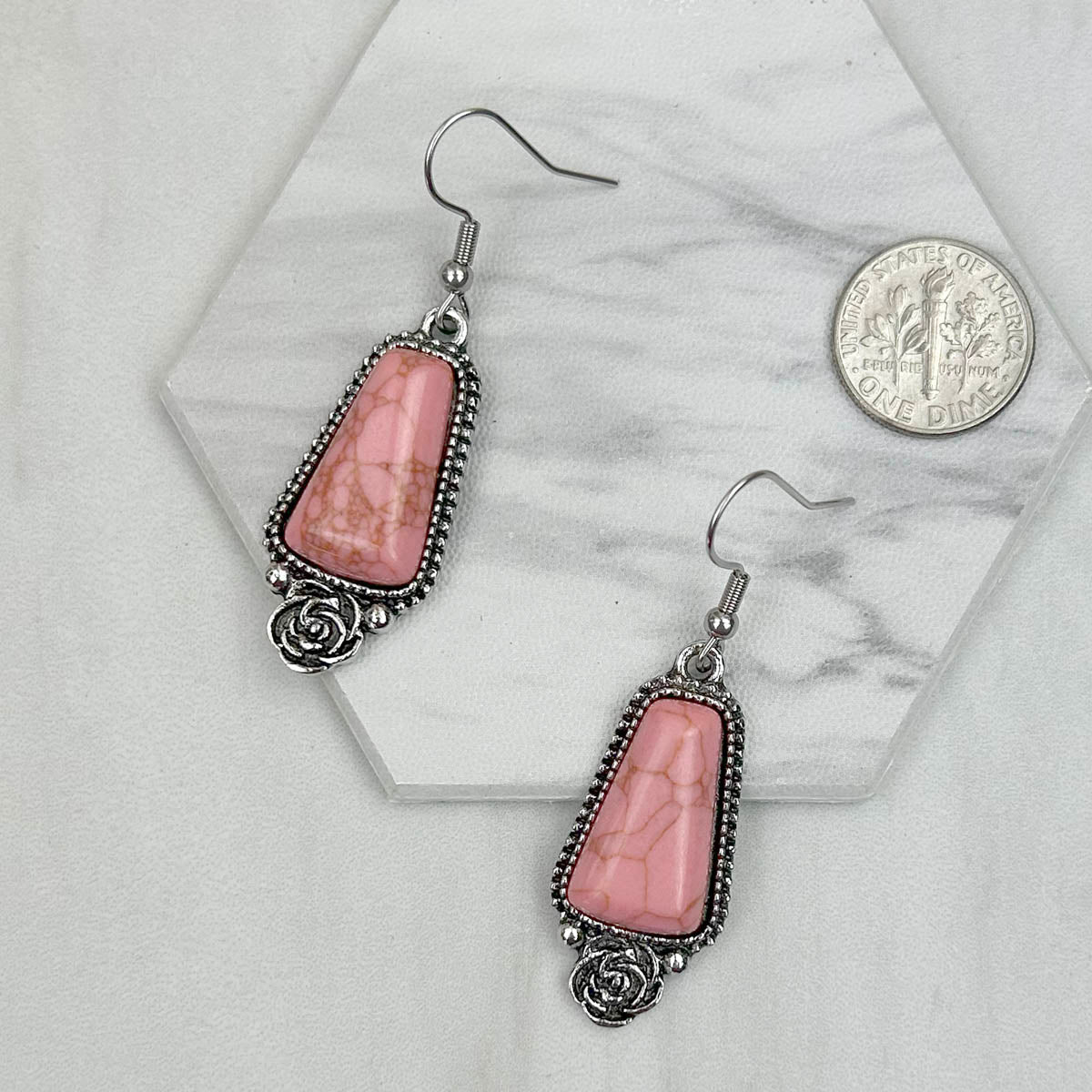 ER231217-01                              Silver metal with hot pink stone Earrings