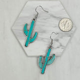 ER231217-03                            Silver metal with blue turquoise stone cactus Earrings