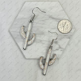 ER231217-03                            Silver metal with blue turquoise stone cactus Earrings