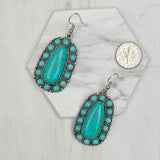 ER231217-07                    Silver metal with blue turquoise stone beads oval Earrings