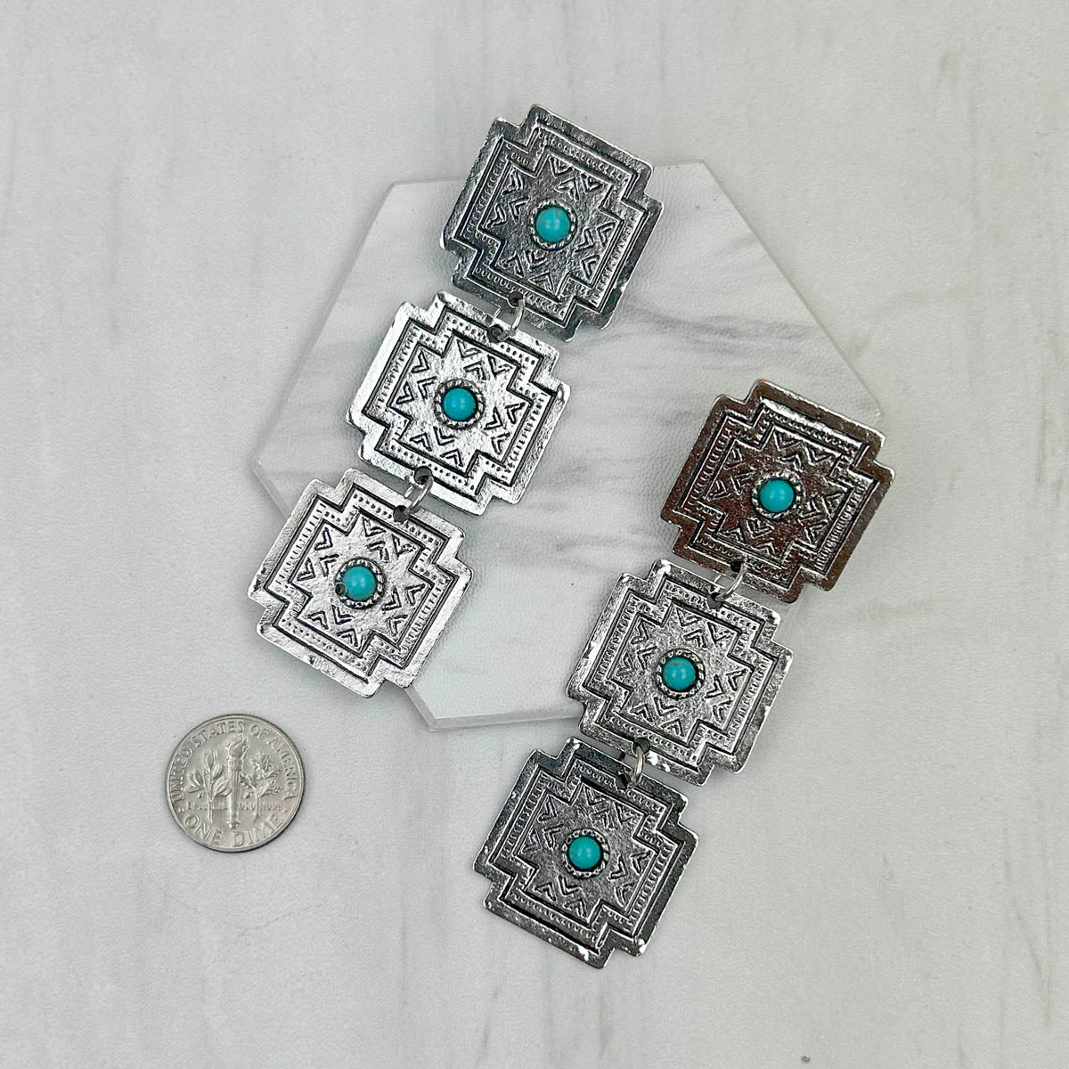 ER231217-16                      Silver metal cross with blue turquoise stone Earrings