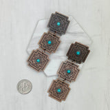ER231217-18                      Copper metal cross with blue turquoise stone Earrings