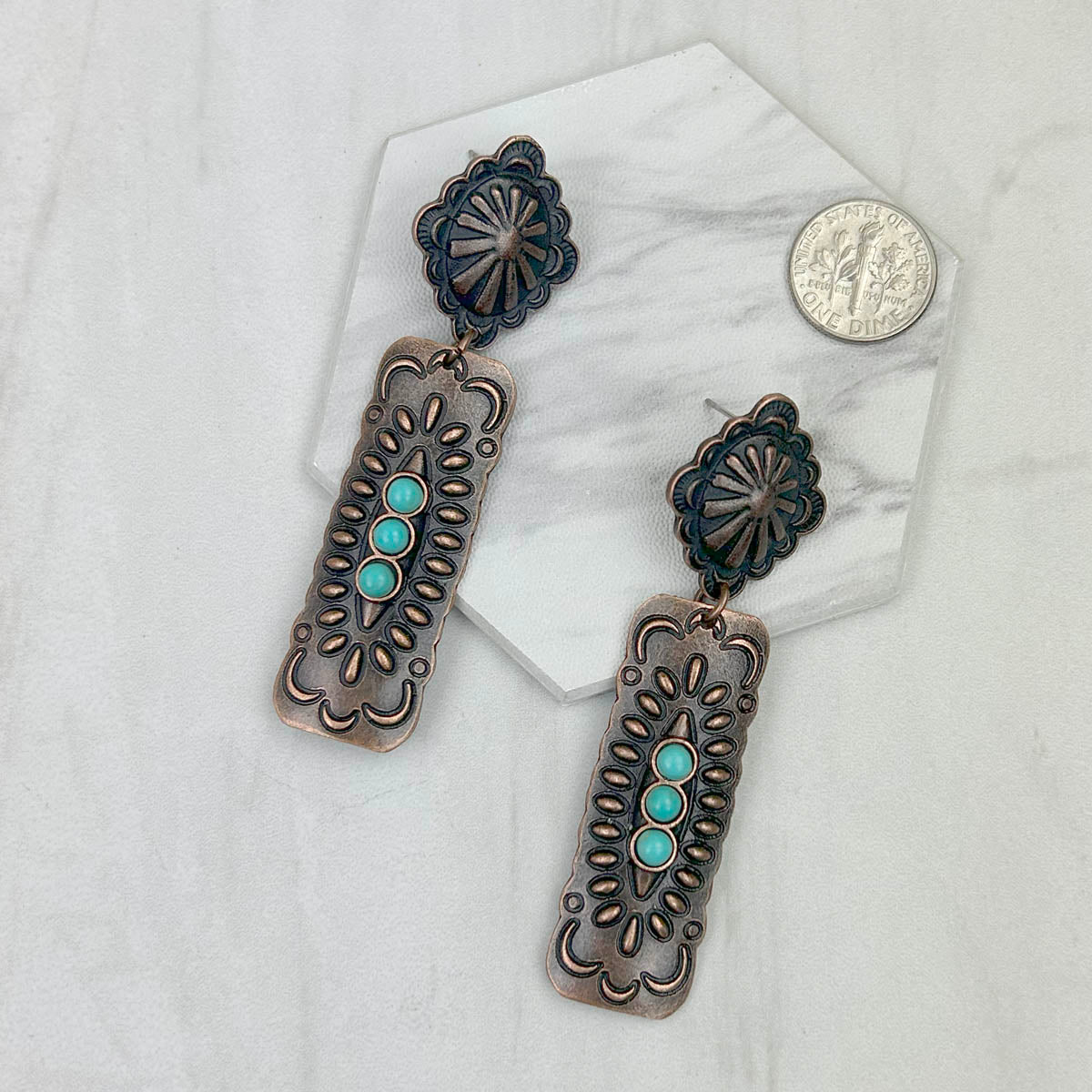 ER231217-27                      Copper metal with blue turquoise stone Earrings
