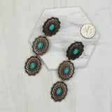 ER231217-31                     Copper metal concho with blue turquoise stone Earrings