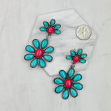 ER231217-33                          Silver metal with blue turquoise stone flower concho Earrings