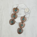 ER231217-37                Copper metal heart with blue turquoise stone Earrings