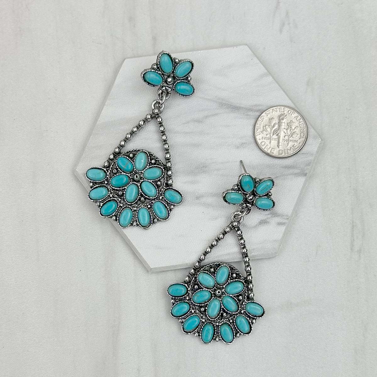 ER231217-44                   Silver metal with blue turquoise stone beads Earrings