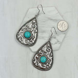 ER231217-48                     Silver metal with blue turquoise stone teardrop Earrings
