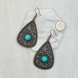 ER231217-50                    Copper metal with blue turquoise stone teardrop Earrings