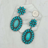 ER231217-52                   Silver metal concho with blue turquoise stone beads Earrings