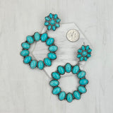 ER231217-67                 Silver metal concho with blue turquoise stone beads Earrings