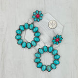 ER231217-67                 Silver metal concho with blue turquoise stone beads Earrings