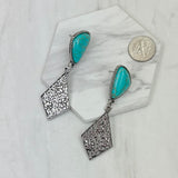 ER231217-81                   Silver metal with blue turquoise stone kite shape Earrings