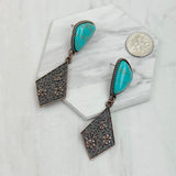 ER231217-83                   Copper metal with blue turquoise stone kite shape Earrings