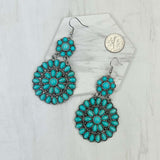 ER231217-85                     Silver metal with blue turquoise stone flower concho Earrings