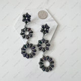 ER231217-SILVER-BLACK         Silver metal concho with black stone beads Earrings