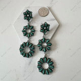 ER231217-SILVER-GREEN                   Silver metal concho with green stone beads Earrings