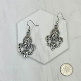 ER240414-03                 Silver Metal Fleur de Lis Earrings