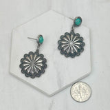 ER240530-01SILVER-BLUE               Silver metal flower concho with blue turquoise stone Earrings