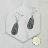 ER240530-02SILVER-GREEN                Silver metal with green turquoise stone teardrop Earrings