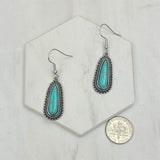 ER240530-02SILVER-GREEN                Silver metal with green turquoise stone teardrop Earrings