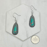 ER240530-02SILVER-GREEN                Silver metal with green turquoise stone teardrop Earrings