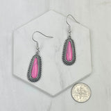 ER240530-02SILVER-HOT PINK              Silver metal with hot pink turquoise stone teardrop Earrings