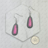 ER240530-02SILVER-HOT PINK              Silver metal with hot pink turquoise stone teardrop Earrings