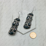 ER240715-01-BLACK             Silver metal with purple stone beads oval Earrings