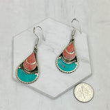 ER240722-02              German silver with blue turquoise and red coral Earrings