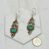 ER240722-03              German silver with blue turquoise and red coral Earrings