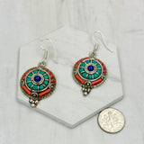 ER240722-04            German silver with blue turquoise and red coral Earrings