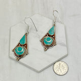 ER240722-05        German silver with blue turquoise Earrings