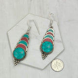 ER240722-12                    German silver with blue turquoise and red coral Earrings