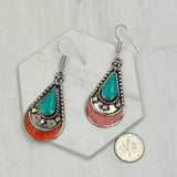 ER240722-13                   German silver with blue turquoise and red coral Earrings