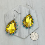 ER241130-01-CLEAR                  Silver metal with clear crystal and blue turquoise stone beads teardrop Earrings