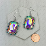 ER241130-02-CLEAR                    Silver metal with clear crystal and blue turquoise stone Earrings