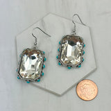 ER241130-02-CLEAR                    Silver metal with clear crystal and blue turquoise stone Earrings